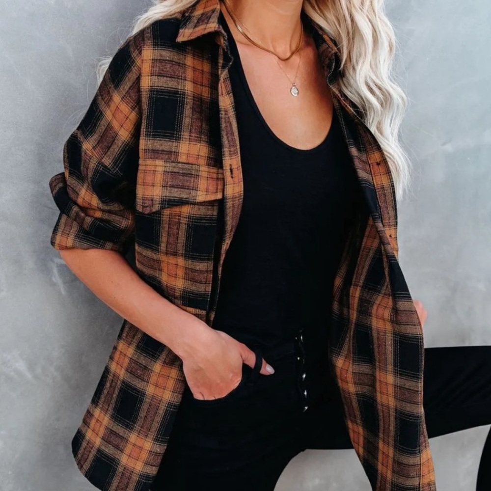 Vici Black and Brown Plaid Button Down Shirt